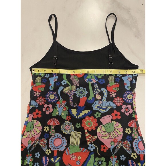 Wowo Psychedelic Mushroom 90’s  Festival Skater Grunge Mesh Mini Slip Dress L - Picture 5 of 6
